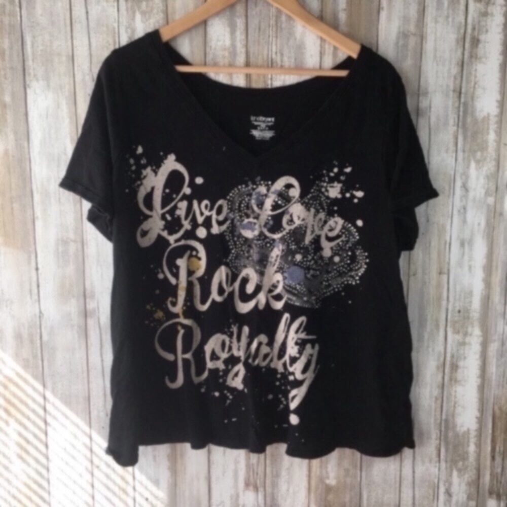 Lane Bryant Rock Royalty Graphic Tee Black Rhinestone Plus Size 18/20